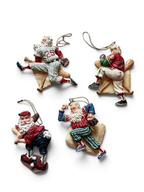 Vintage Baseball Santa Christmas Ornament Bundle Lot Set Coopersburg